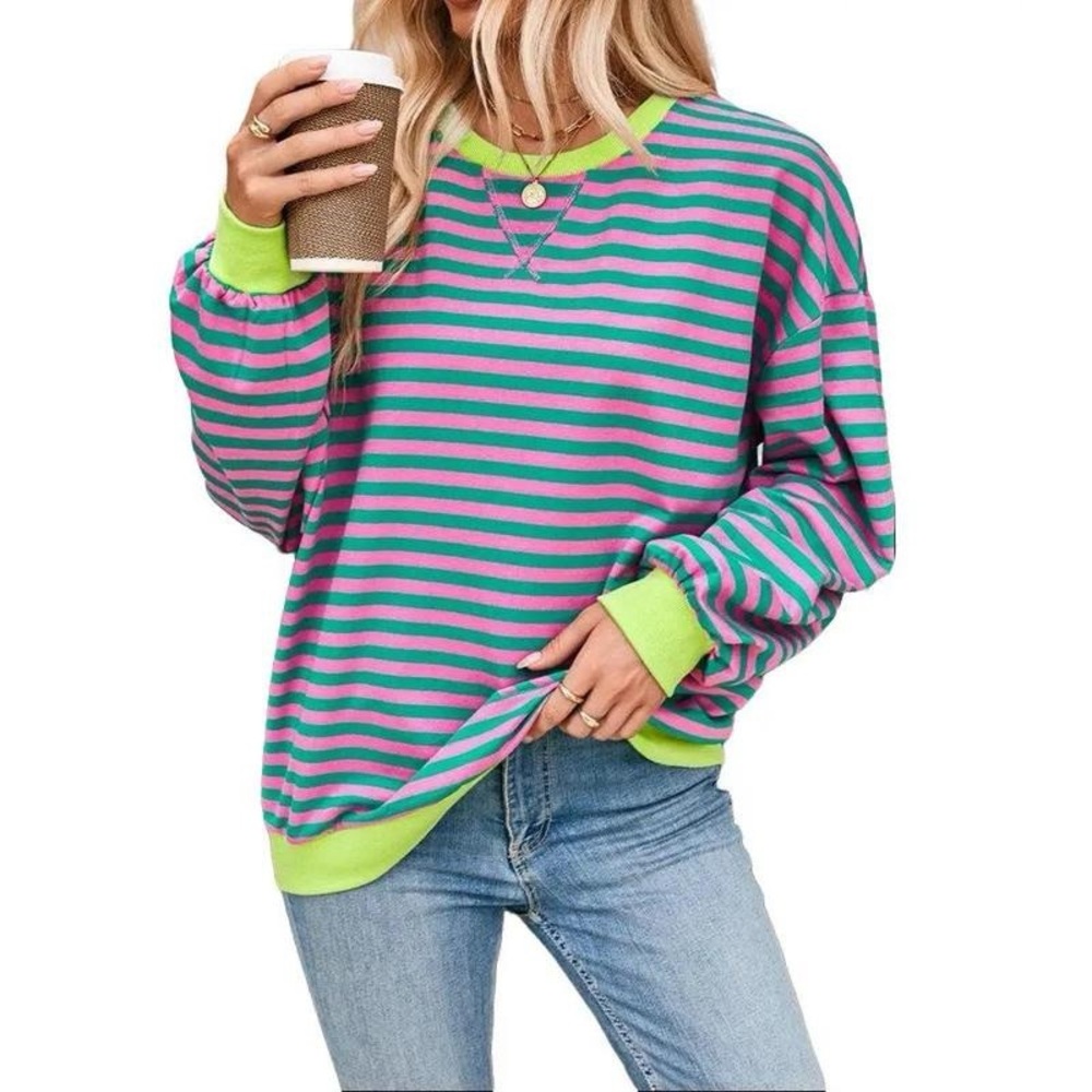 Encolax Women Striped Oversized Sweatshirt Color